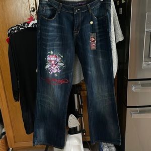Ed Hardly Woman Blue Jeans 40 Skull